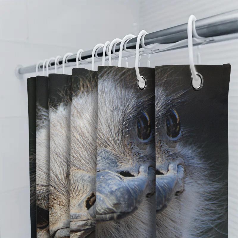 Large Print Shower Curtain With Eye-Catching Ostrich Design For Bathroom Decor Waterproof Fabric Material (Blue)