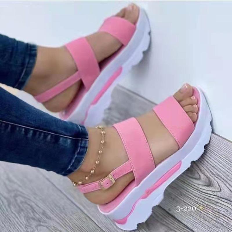 Fashion New Summer Plus-size Women's Shoes with Wide Uppers, One-shoulder Straps, Thick Soles, Wedge Heels and Fish-mouth Sandals