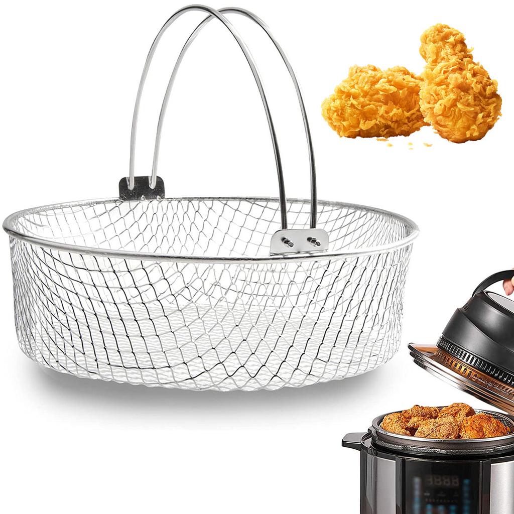 Air Fryer Steamer Basket 304 Stainless Steel Mesh Basket for Air Fryer Accessory 8 Inch Basket with Handle Kitchen Accessory