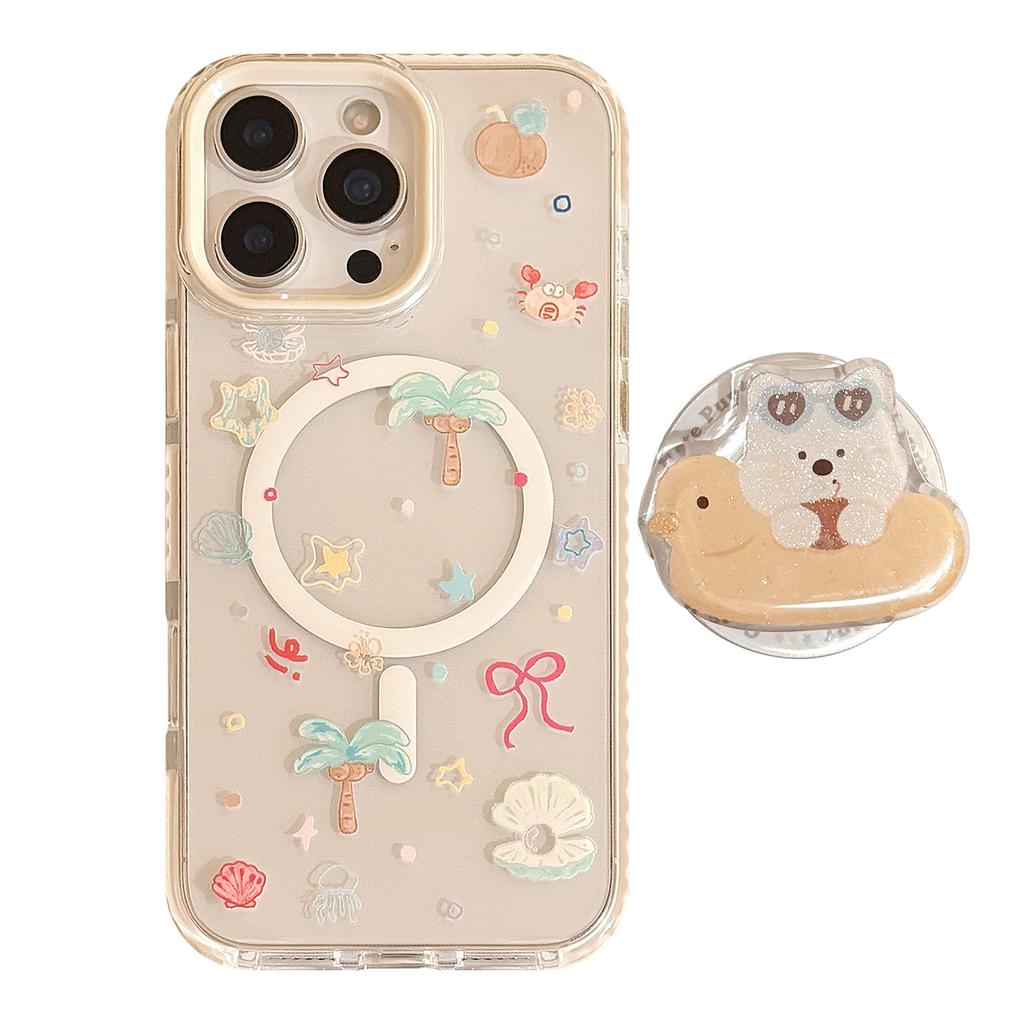 Glitter Summer Puppy Magnetic Stent for 16promax Transparent IPhone 15 Mobile Phone Case 14 Anti-fall 11 Soft