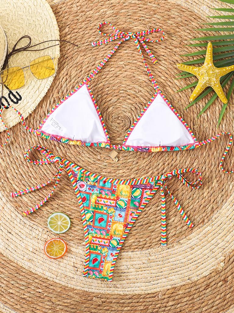 Triangle Cup Print Sexy Bikini Split Swimsuit