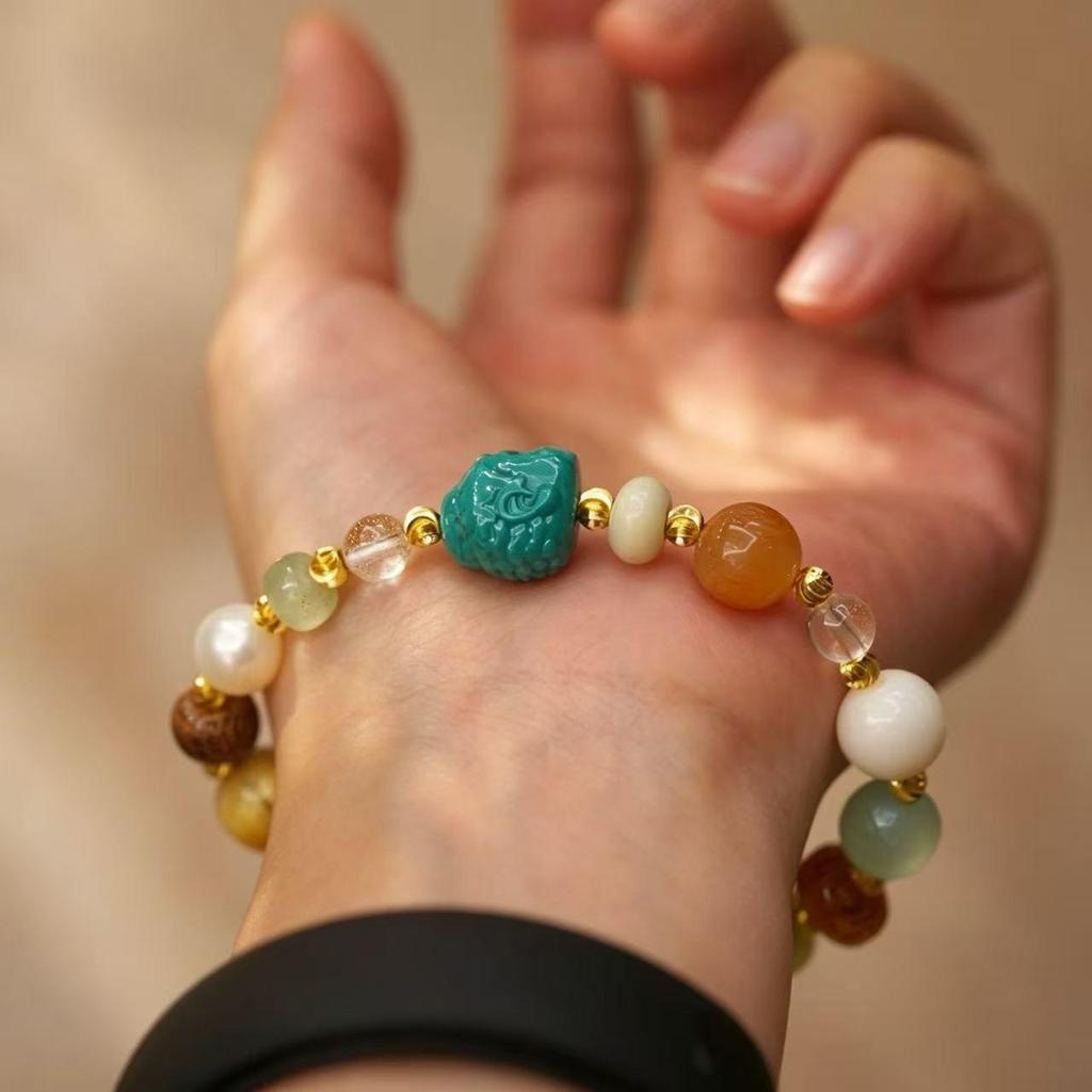 Exquisite National Style Bracelet: Imitation Turquoise, Tiger Eye, Crystal, Agarwood Beads