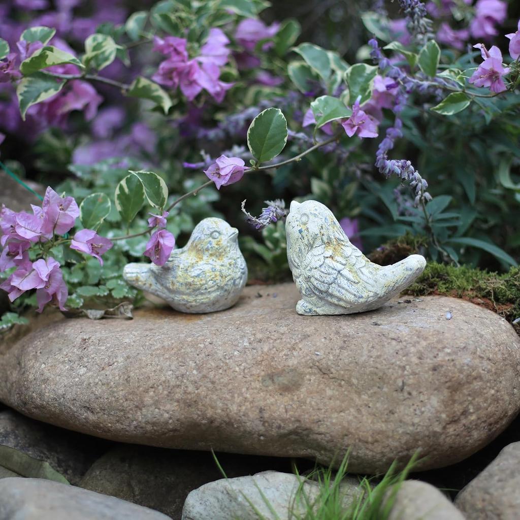 Outdoor Bird Statues Bird Decor Figurines for Home Cement Bird Sculpture for Patio Yard Lawn Ornament, 2style/Set,Indoor Outdoor Stone Bird