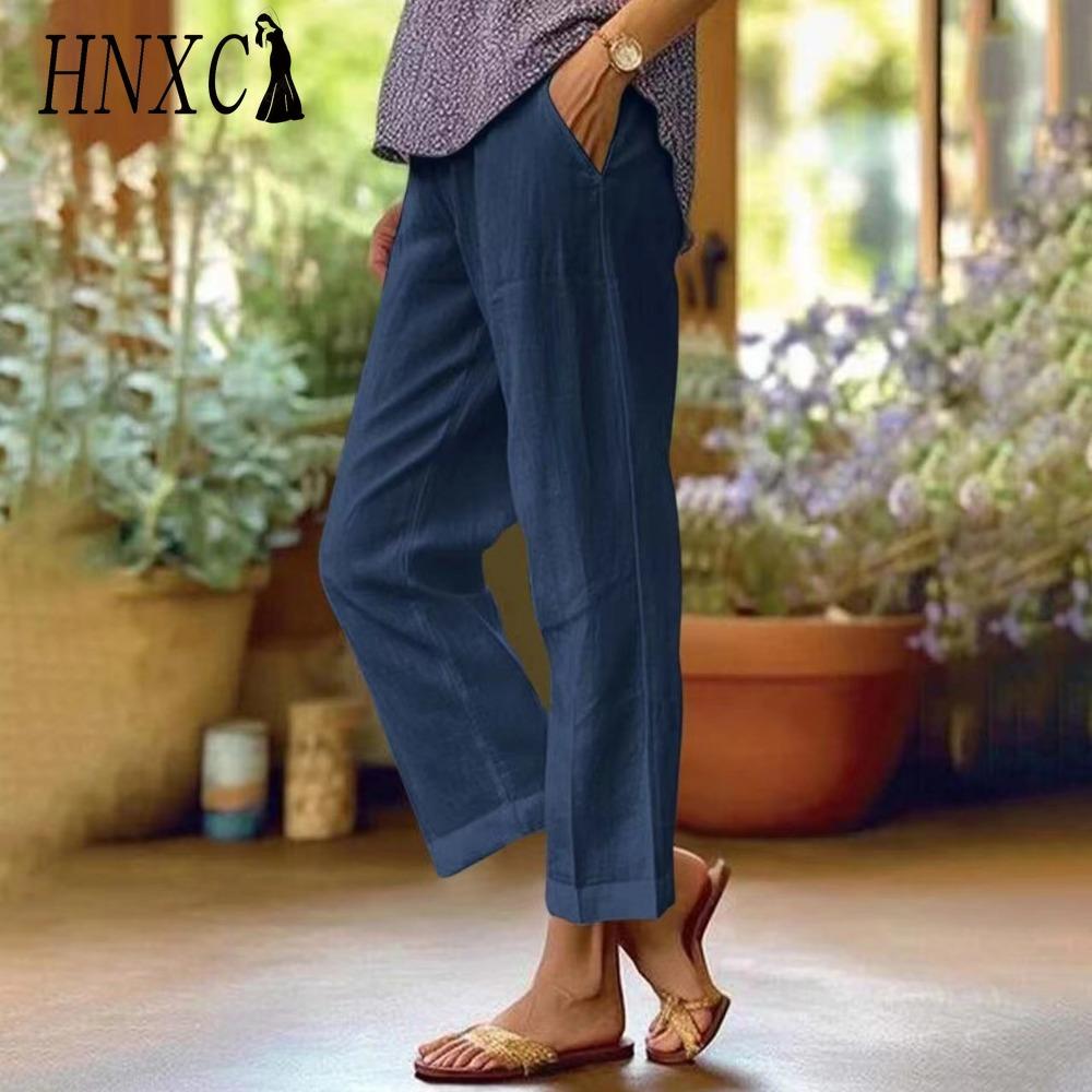 HNXC Women's Fashion Casual Solid Color Print Pants & Capris