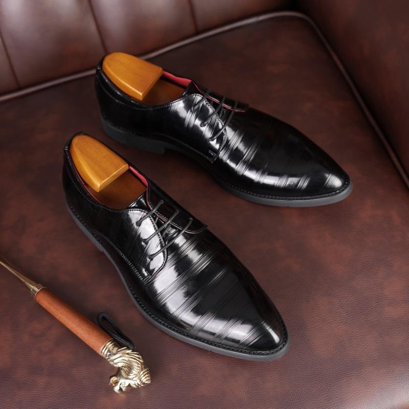 

Мужские кожаные туфли с острым носком, деловые, британские, свадебные, трендовые, универсальные, повседневные, кожаные туфли, мужские 2025, wish, внешняя торговля 46 чёрный