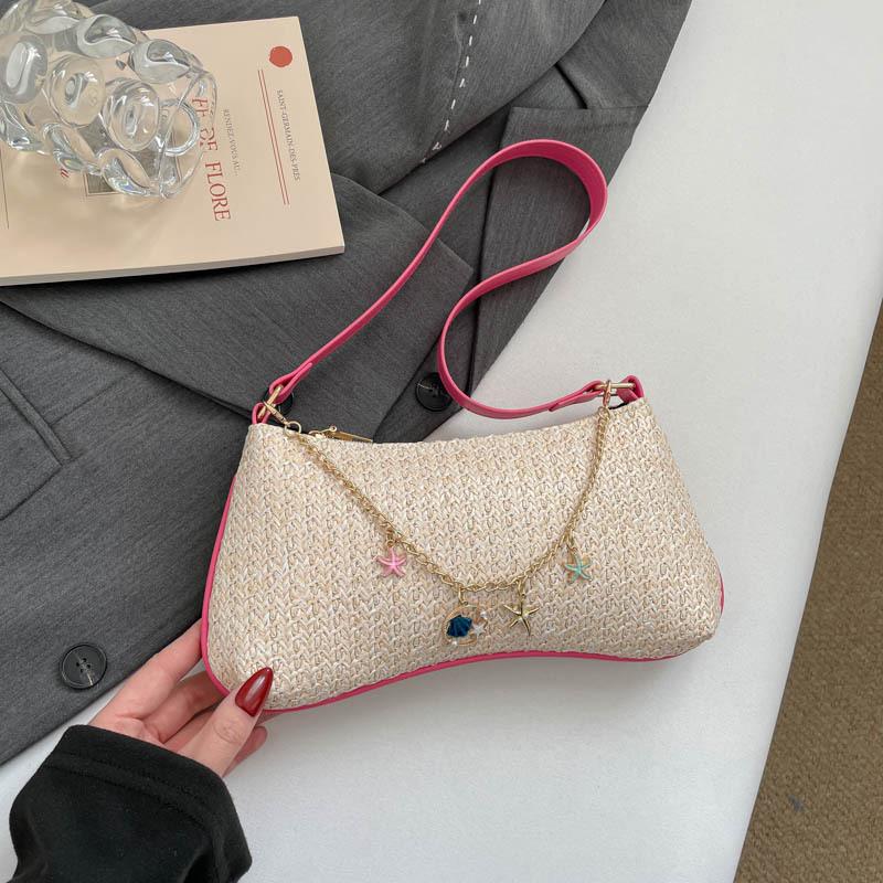 Single-shoulder Underarm Trendy Woven Cherry Style Beach Tote Bag for Women