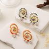 Stainless Steel Geometric Spiral Stud Earrings for Women Ladies Irregular Imitation Pearl Pendant Earrings Holiday Jewelry Gifts