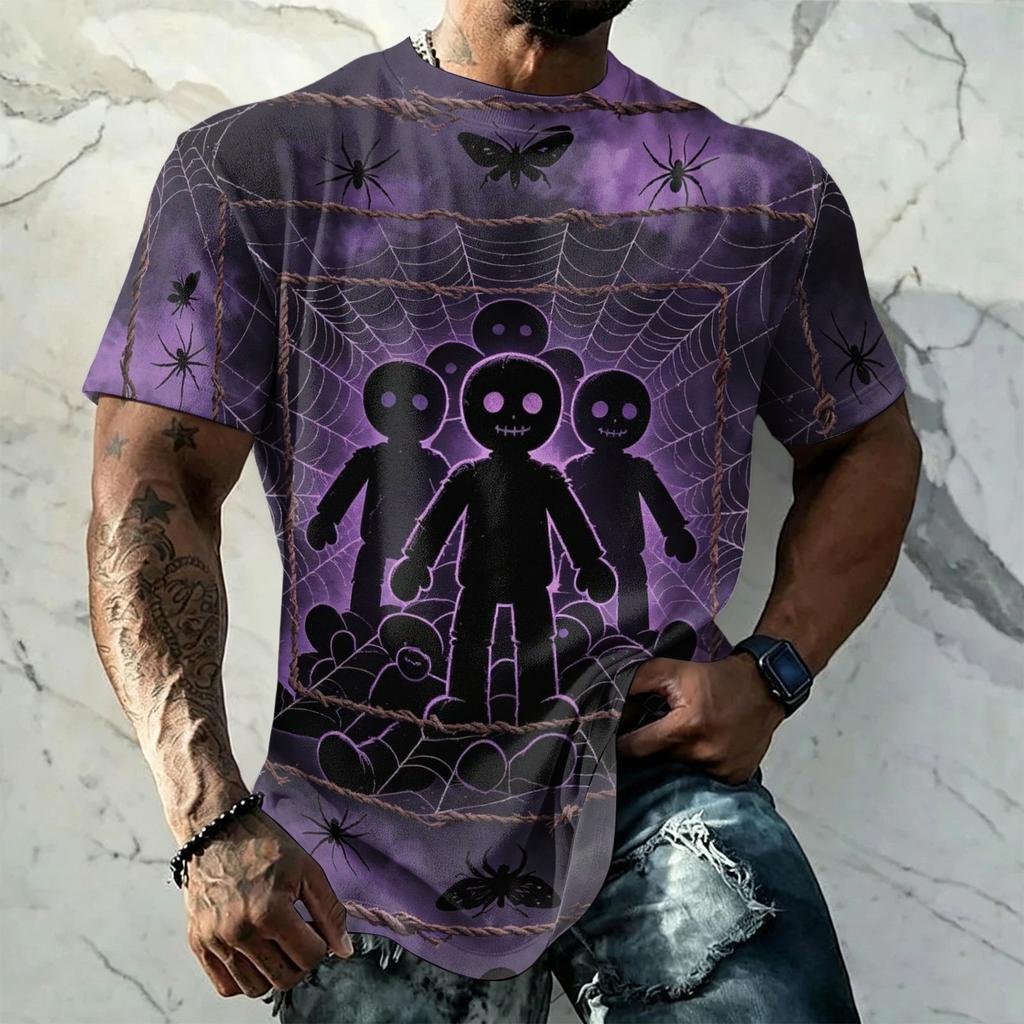 Men Halloween Print Vintage Texture Short Sleeve T Shirt Loose Breathable Summer Sport Street Casual Daily Wear Top