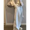 Gray American-Style Sweatpants for Women, Spring and Autumn 2026 New Korean Version Straight-Leg Patchwork Banana Fleece-Lined Wide-Leg Pants