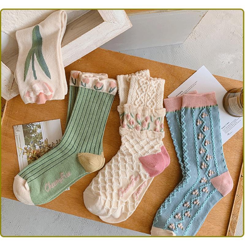 Neue Damen Socken Koreanischer Stil Blume Trend Lässig Baumwolle Mädchen Rüschen Niedlich Süß Atmungsaktiv Kawaii Crew