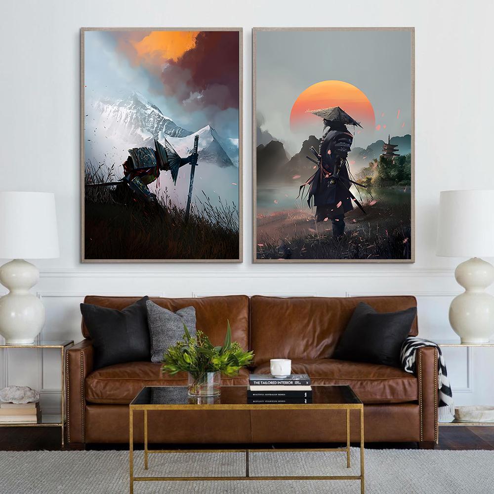 Japanese Samurai Canvas Poster Modern Home Sofa Background Wall Art Painting Print Pictures Bedroom Living Room Decor Mural Gift