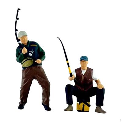 2Pcs 1:64 Scale Male Angler Figures Fisherman Collection Decor Scene Artwork Crafts Small