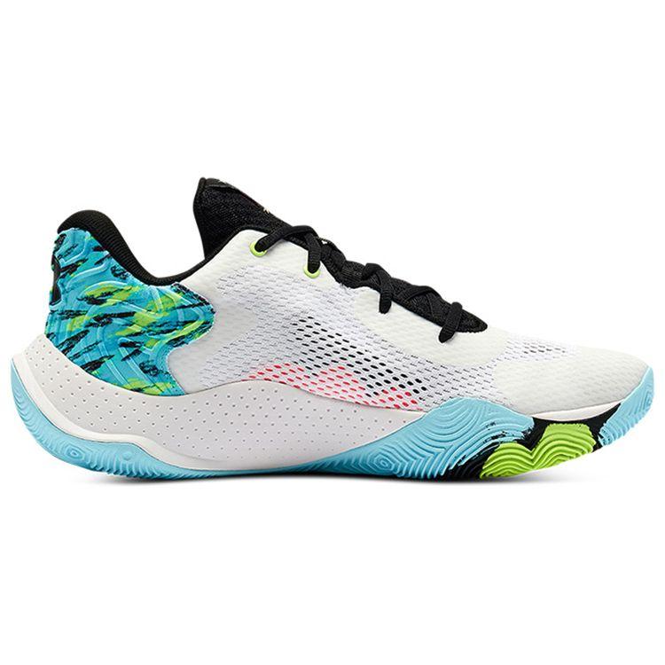 Under Armour Men's Anatomix Spawn 4 Printed Brushstroke Basketball Shoes White Blue Green 3025345-102