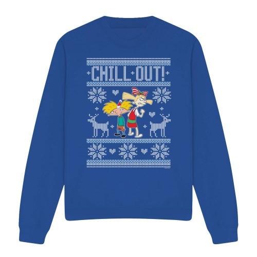 Hey Arnold! Unisex Adult Chill Out Arnold & Helga Christmas Jumper Sweatshirt