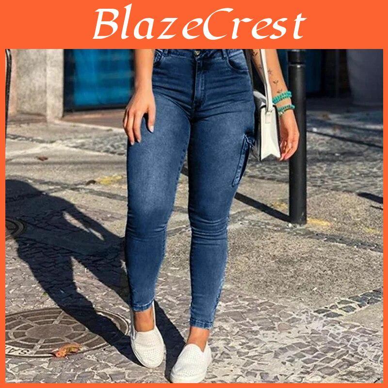 Fashion Autumn Jeans Zippered Denim Women Sexy Bleached Doold Jeans With Pocket Casual Pencil Pants Lady Trousers 30204