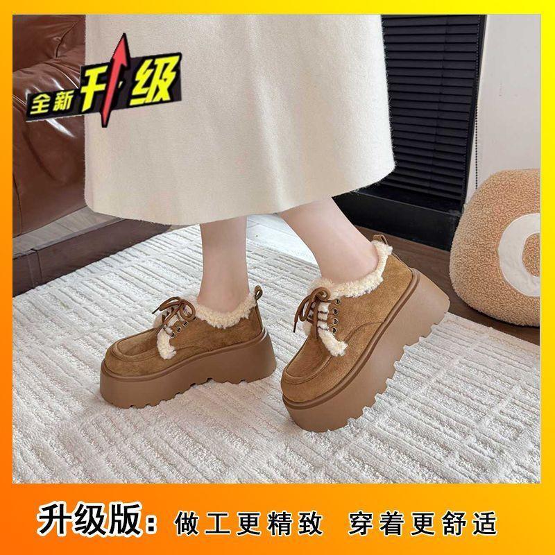 Small thick-soled heightening snow boots New autumn and winter velvet thickened lace-up Birkenstocks cotton shoes 35