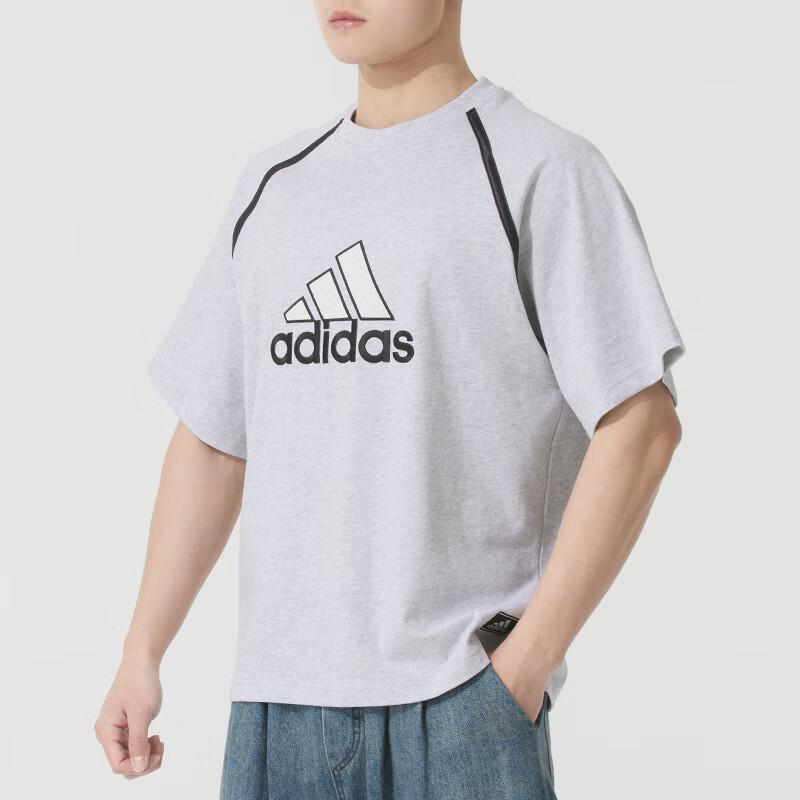 Adidas Badge Of Sport Logo Letter Crew Neck Breathable Striped Raglan Short Sleeve T-Shirt Men T-Shirts Gray IM7839