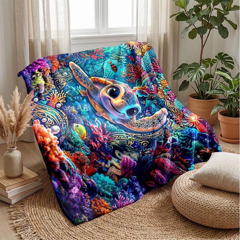 Underwater Coral Reef Scene 3 Theme Blanket Lightweight Warm Flannel Blanket Decorative Throw Blanket for Home Decoration