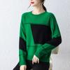New Autumn Winter Fashion Round Neck Contrast Color Cashmere Sweater Loose and Versatile Large Foreign Long Sleeve Sweater