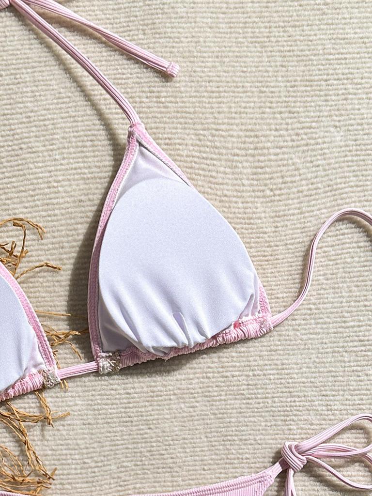 2024 Sexy Trekantkopp Bikini: Skjell Snøring Halter Badedrakt for Kvinner