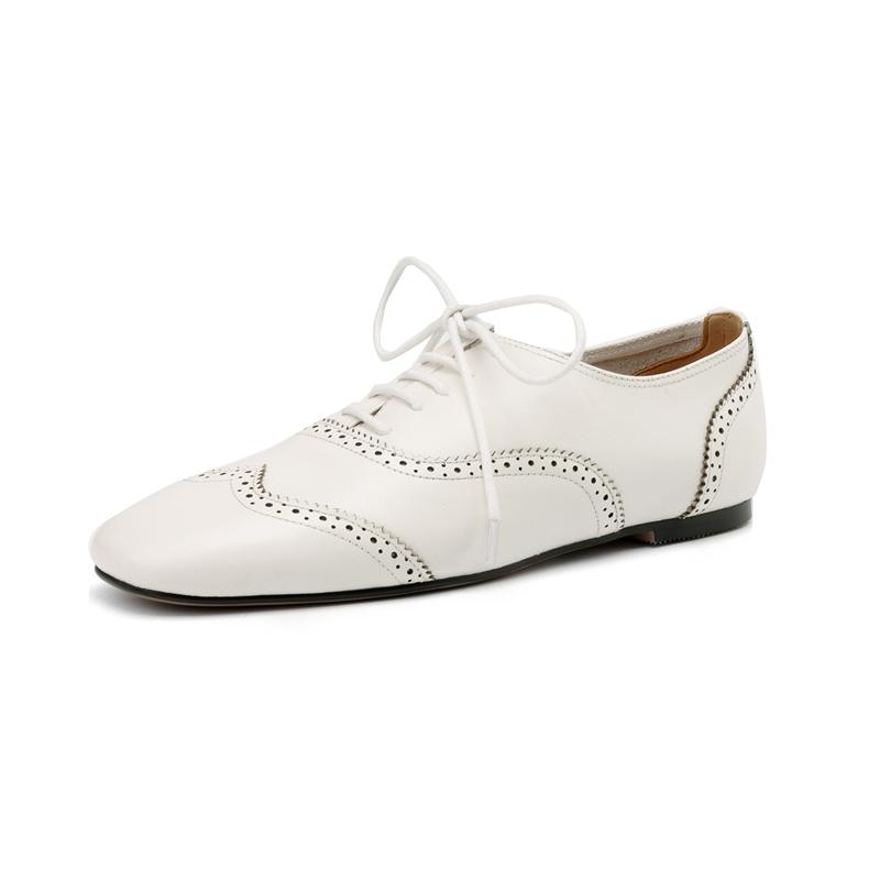 Fashion Women's New Spring and Autumn Square Headed Genuine Leather Carved Lace Up Customized Large Low Heel Blake Single Shoes