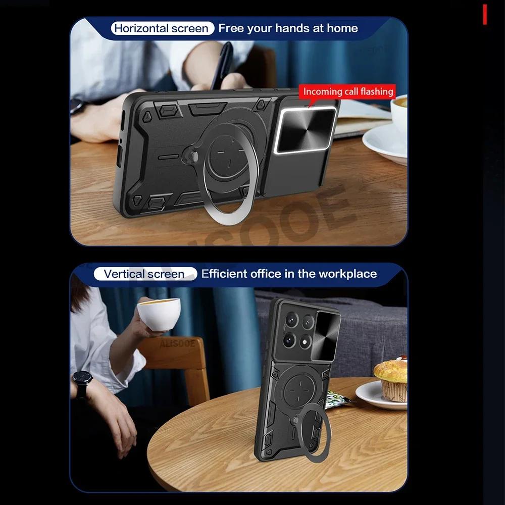 Rüstung Magnetischer Ringständer Funda für POCO X7 Pro / X6 Pro 5G Hülle Schiebe-Kamera-Schutzabdeckung für Xiaomi POCO X6 5G Capa