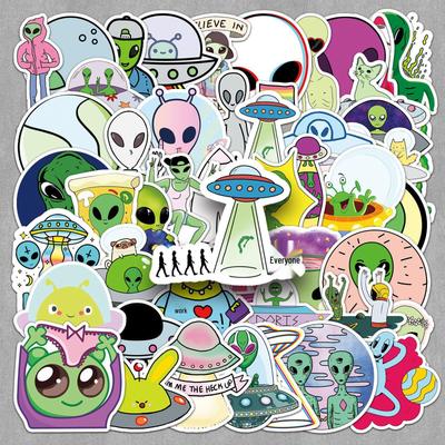50 Cartoon Alien Stickers: Trendy, Waterproof Decorations for Laptops, Diaries, Cars