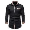 Camisa xadrez masculina casual primavera outono splice camisa de manga comprida masculina