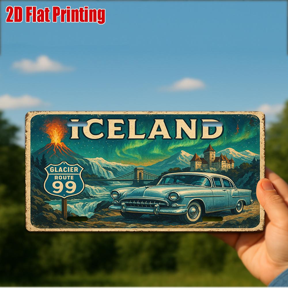 D Flat pc Vintage Metal SignOnly for decoration Outdoor Wall Art ( ) ICELAND Aluminum Sign Retro Travel Decor