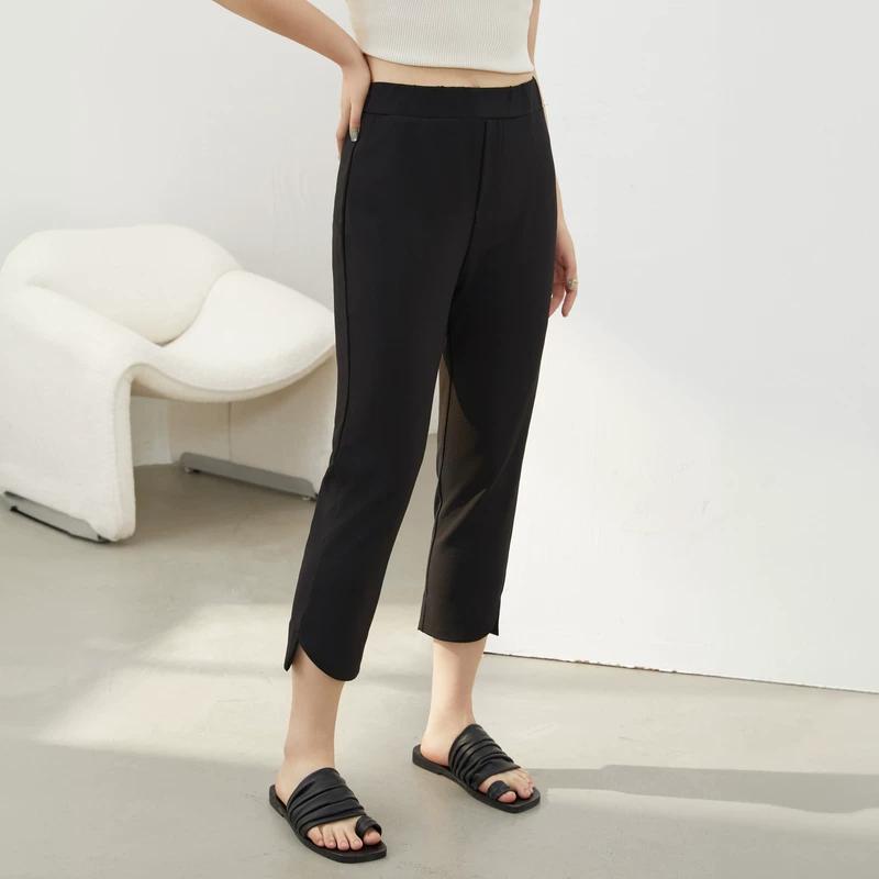 

Qlx Summer Plus Size Ladies Plus Size Women s Clothing Fashion Commuter Elastic Waistband Slimming High Slit Cropped Pants 3XL чёрный