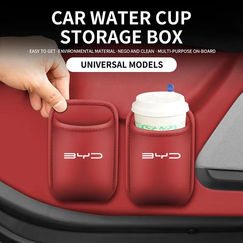 1pc Leather Car Cup Holder Storage Rack Multi Functional Storage Box Beverage Rack For Byd Atto 3 Song Han EV Tang Yuan Qin DM