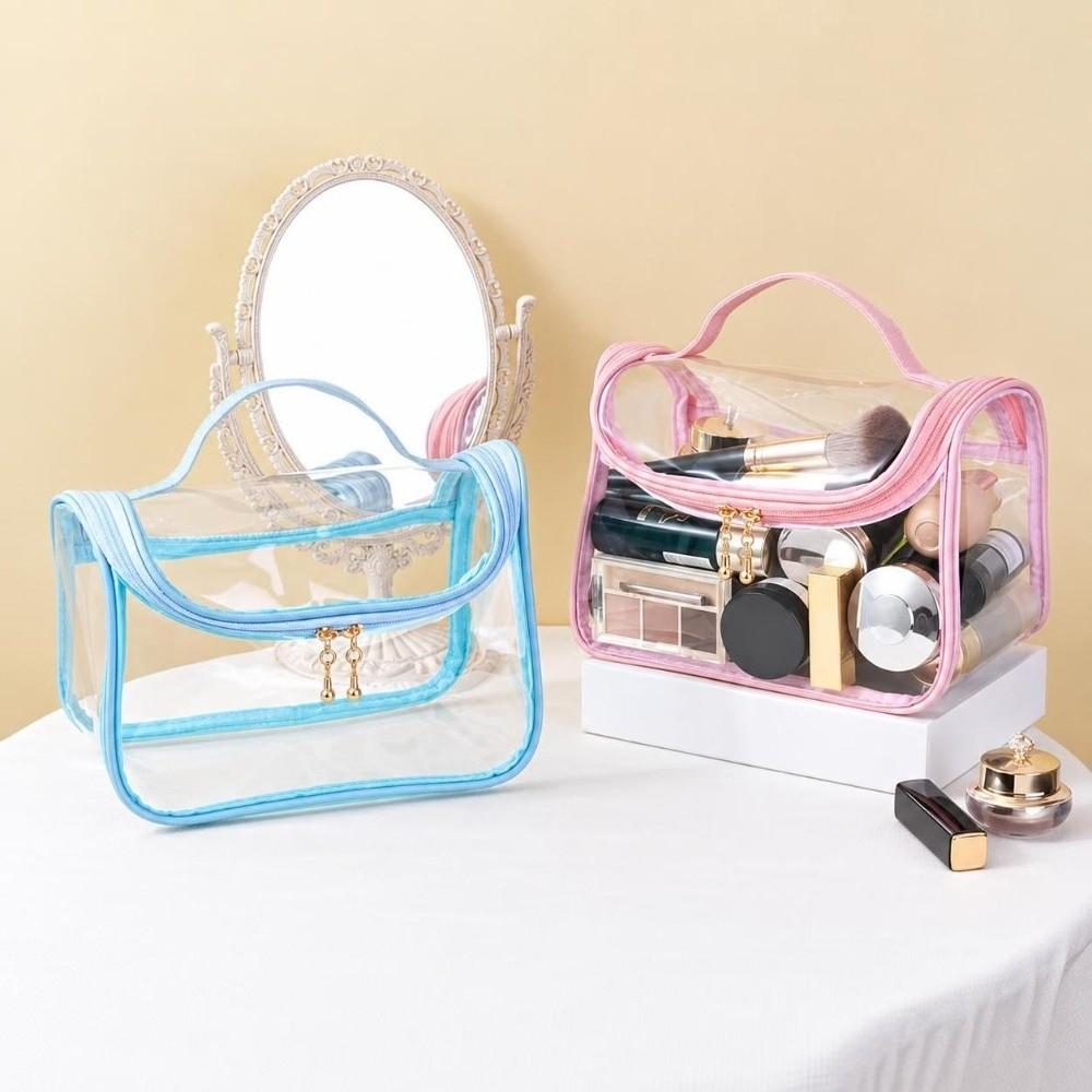 Zippered Travel Cosmetic Bag Transparent PVC Makeup Storage Pouch Daily Storage Pouch Home Use