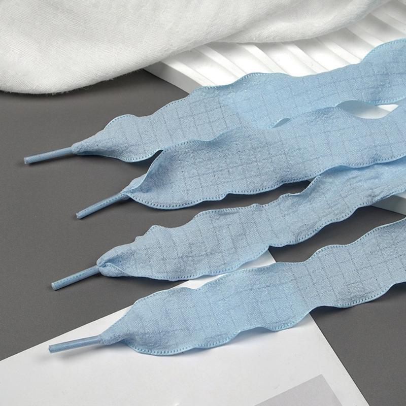 Decorative Footwear Laces 140cm/55.12in Flat Fabric Ruffle Ribbons for Canvas Footwear and Daily Outfit Styling Pair