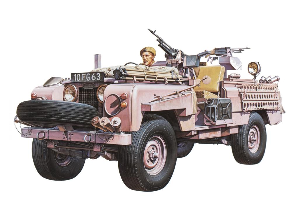 Tamiya 1/35 Military Miniature Series No. 76 British Army S.A.S. Land Rover Pink Panther Plastic Model 35076
