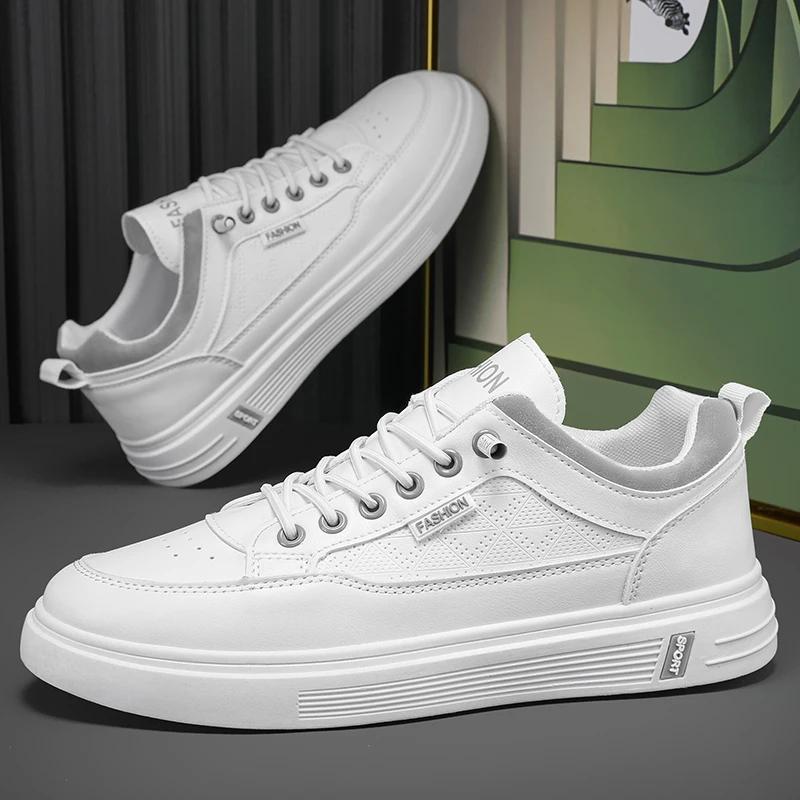 Fashion Leather Men White Sneakers Breathable Skateboarding Shoes Mens Outdoor Walking Running Shoes Couple Casual Shoes 38-44