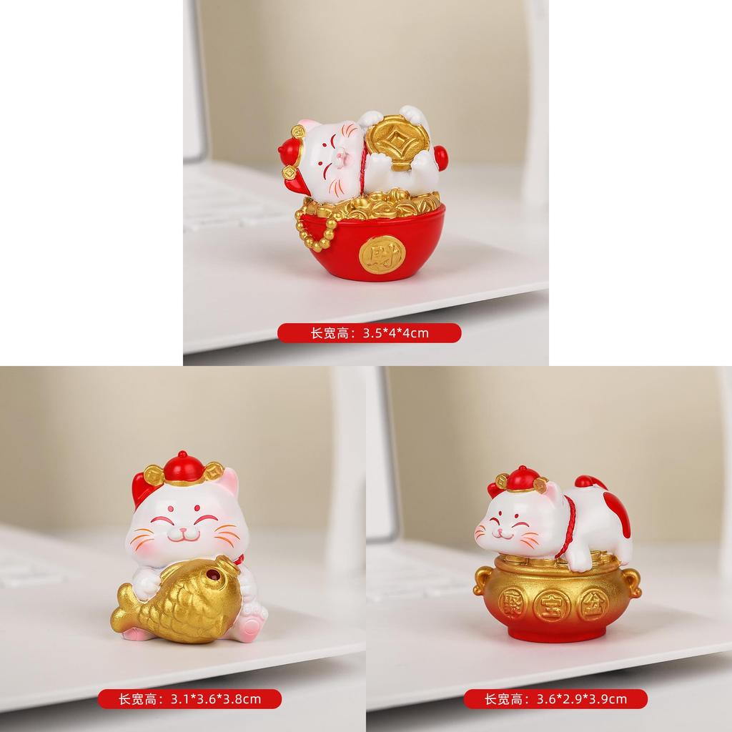 Feng Shui Fortune Cat Resin Figurine With Lucky Symbols For Office Decor And Giftgiving