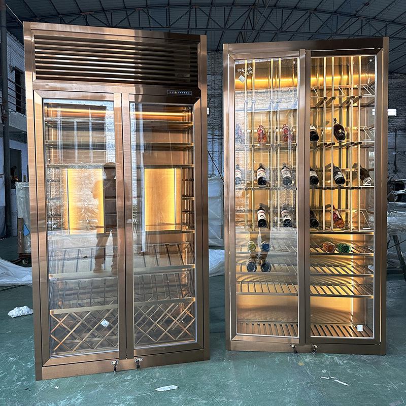 Custom Wall-Mounted Wine Rack, Restaurant & Villa Wine Cabinet, Stainless Steel Display with Temperature Control