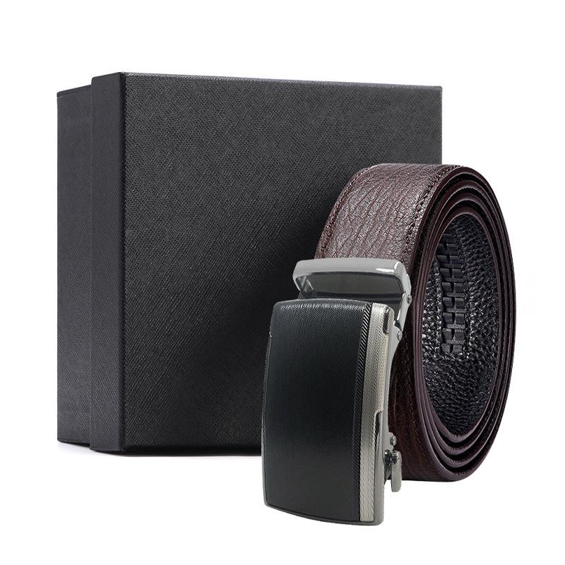 Business brauner Wasserwellen-Gürtel Geschenkbox erste Schicht Rindsleder Legierungs-Schnallenkopf Geschenk High-End Automatik-Schnallen-Set