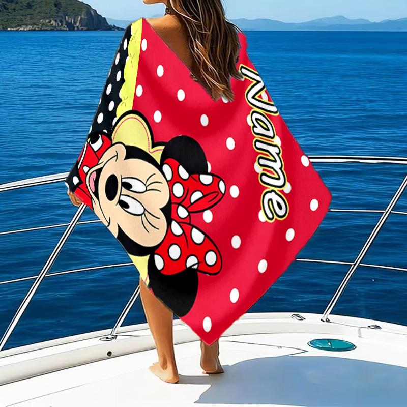 1pc Minnie18 Beach Towel with Custom Name, Beach/Swimming/Bath/Picnic/Camping Towel, Suitable for Seaside Beaches