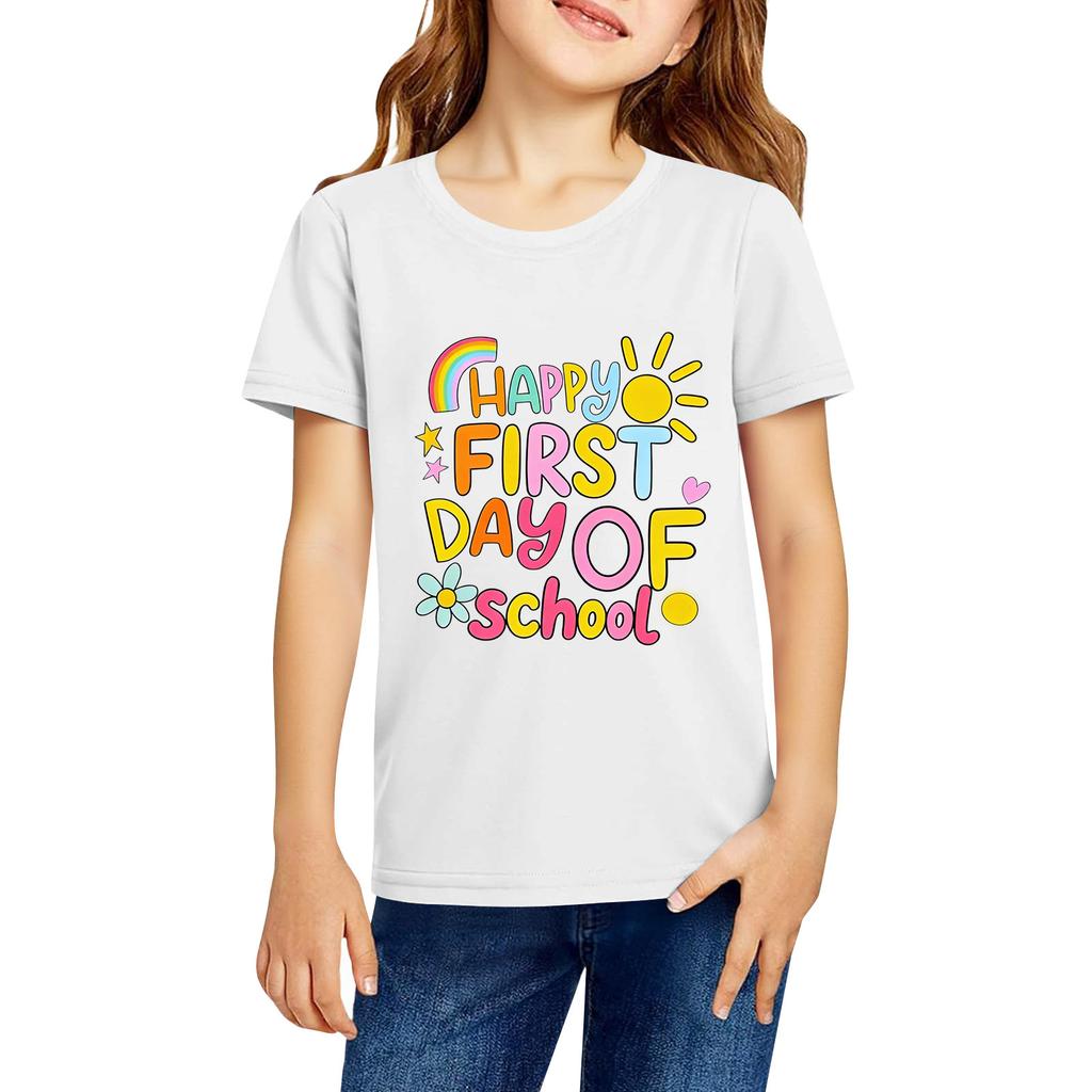 Kids Fashion Casual Printed Round Neck Short Sleeve T-Shirt for Back To School