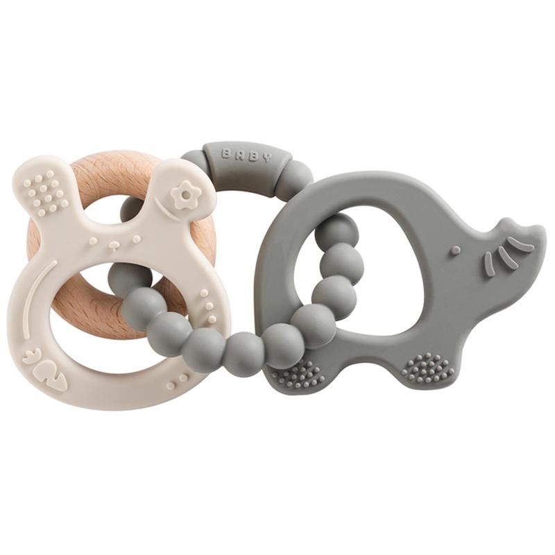 1Pc Silicone Teether Baby Animal Shape Wooden Teether Ring Kid Gift Bpa Free Silicone Children Goods Kid Teething Toy
