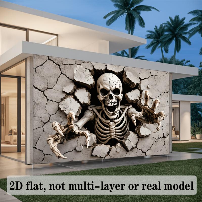 2D planar Halloween horror wall-penetrating skull theme featuring cracked wall visual effect does not require power supplyzyc