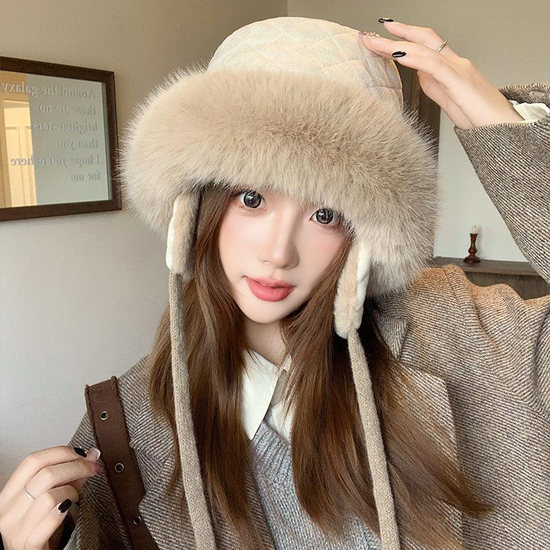 Plush Ear Protection Hat Women's Autumn and Winter Fashion Warm Bucket Hat Thickened Warm Cycling Windproof and Cold Hat