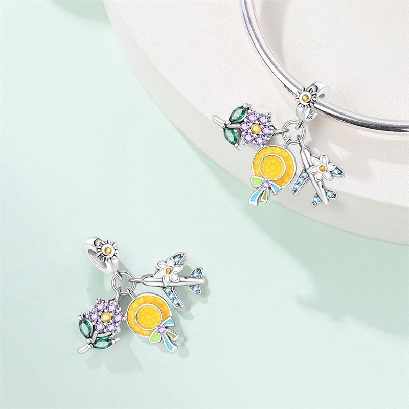 New Summer Day Copper Seaside Sailboat Coconut Tree Sunglasses Camera Charms Beads Fit Diy Copper Bracelets Jewelry