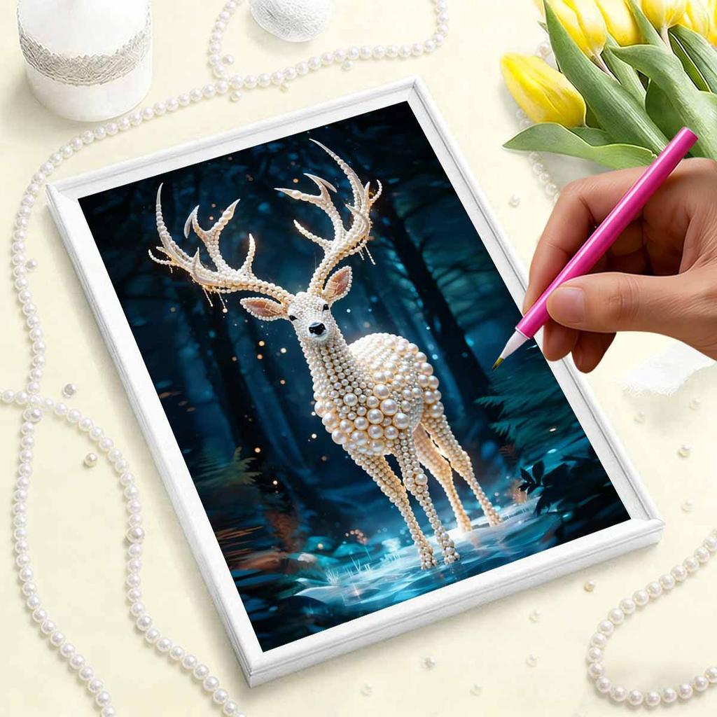 DIY Pearl Painting Set Little Deer Pattern Home Decoration Handmade Sticky Diamond Creative Canvas Pearl Art Painting Crafts Perfect Gift