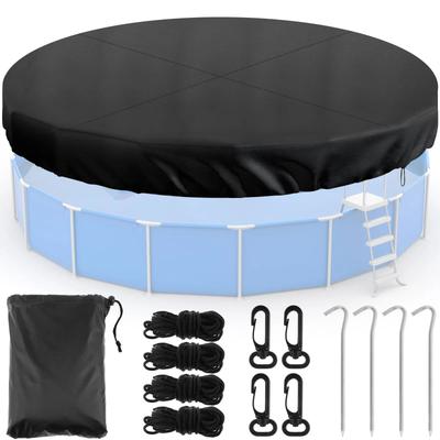 Round Pool Cover with Drawstring Design Sturdy 210D Oxford Cloth Waterproof Dustproof Outdoors Inground Pool Cover Protector