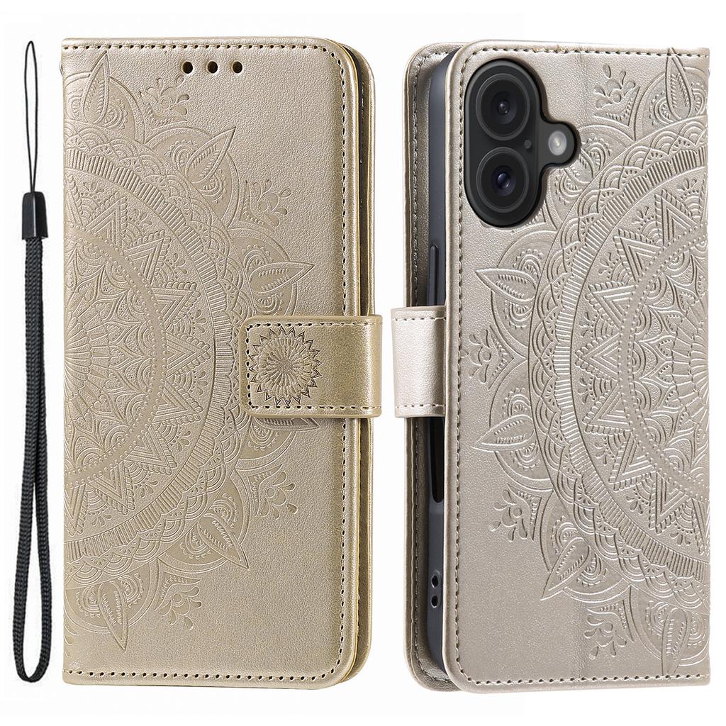 For iPhone 16 Stand Case PU Leather Wallet Phone Cover Totem Imprinted