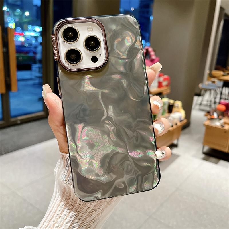 Luxury Fold Camlet Pattern Laser Phone Case For iPhone 16 Pro Max 15 14 13 12 11 X XR XS Plus Fashion Shockproof Bumper Cover