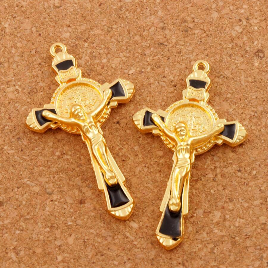 6Pcs 5Colors Enamel Saint Benedict Medal Cross Crucifix Spacer Charm Beads Pendants L1670