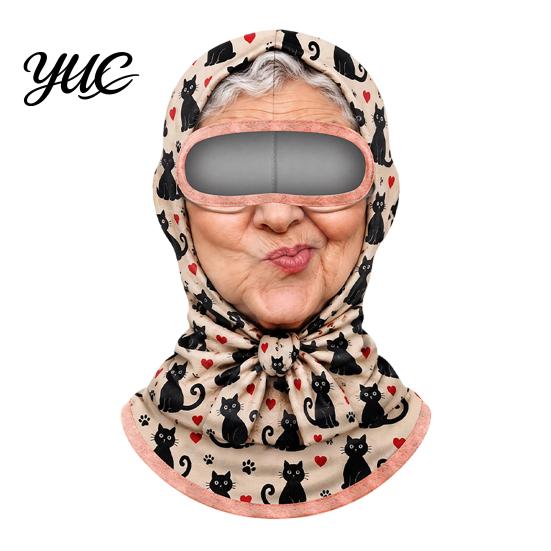 Einteilige Pullover-Maske Lustiger Oma-Druck Sturmhaubenmaske, Vollgesichts-Abdeckung mit Gesicht einer alten Frau für Sonnenschutz, Atmungsaktiv Winddicht für Radfahren im Freien